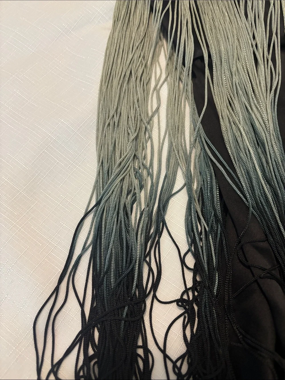 VTG Foley + Corinna Sea moss Ombré Black Spaghetti Strap Fringe Top SZ SM Silk